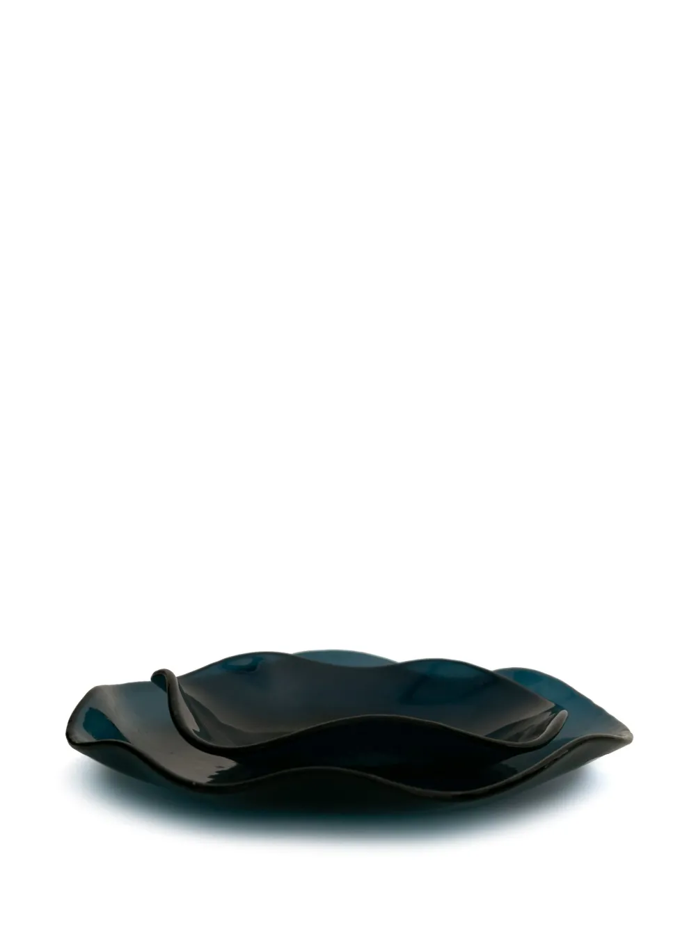 Sophie Lou Jacobsen Indigo Petal Large Glass Plate 24cm In Blue