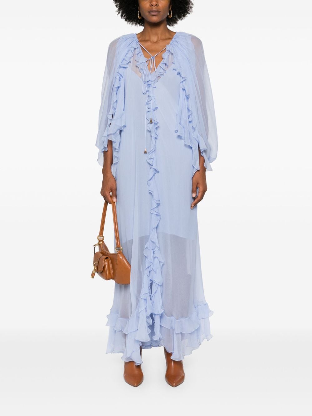 Chloé Muslin maxi-jurk met cape - Blauw