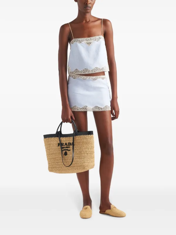 【プラダ・PRADA】Embroidered, lace-trimmed linen mini-dress Prada Embroidered, lace-trimmed linen mini-dress | REVERSIBLE