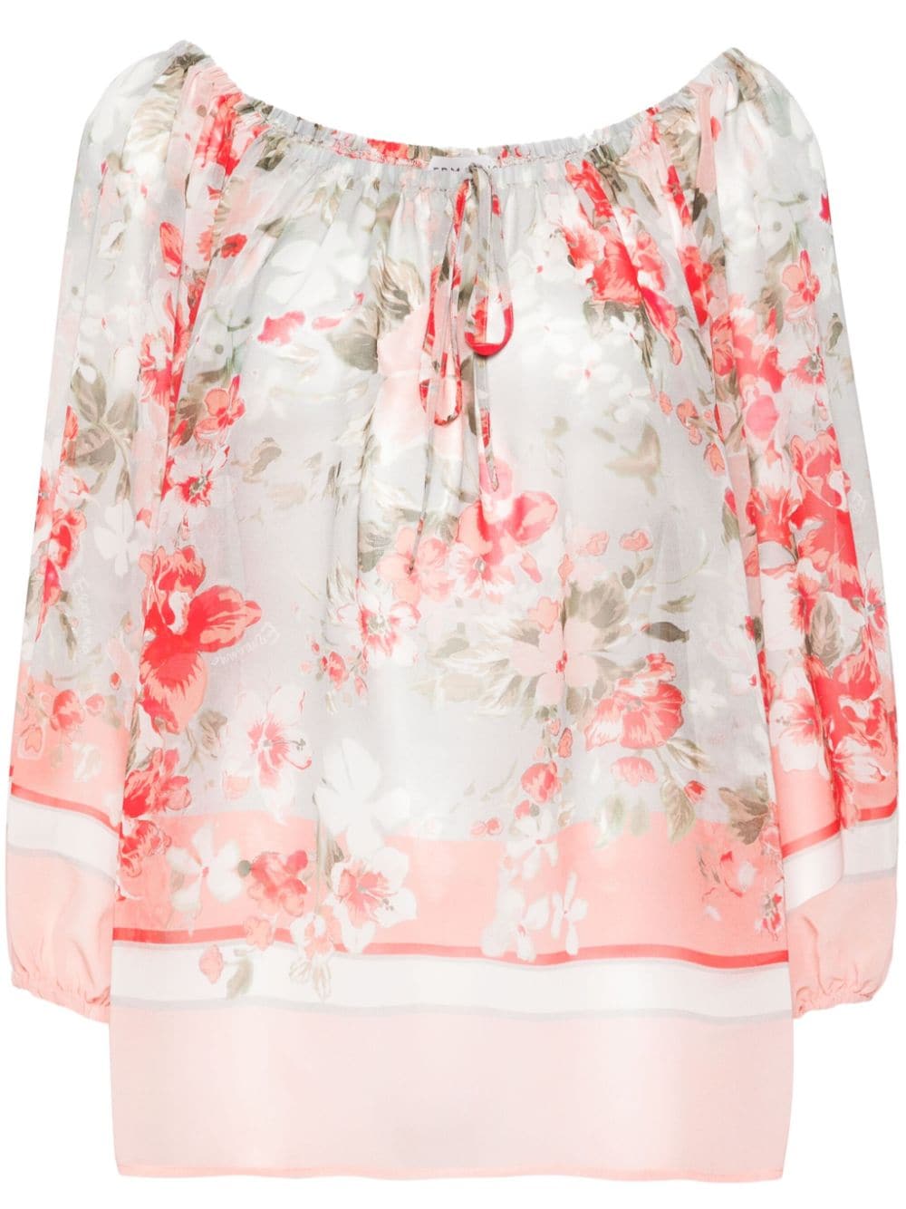 Ermanno Firenze Floral-print Crepe Blouse In Grey