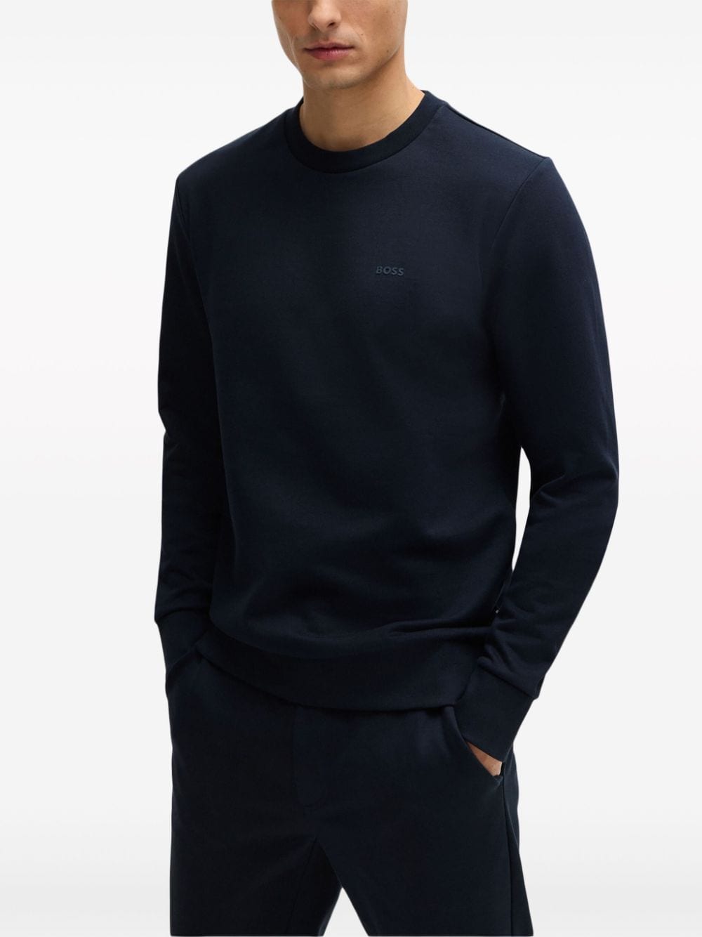 Shop Hugo Boss Logo-appliqué Cotton Sweatshirt In Blue