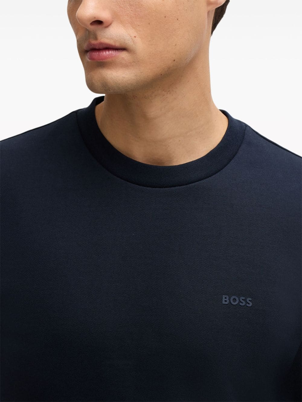 Shop Hugo Boss Logo-appliqué Cotton Sweatshirt In Blue