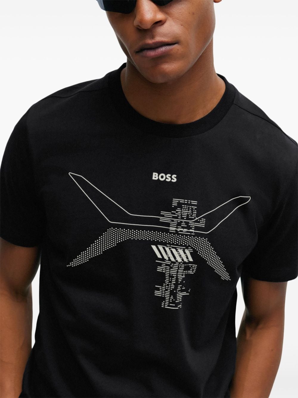 Shop Hugo Boss Graphic-print Cotton T-shirt In Black