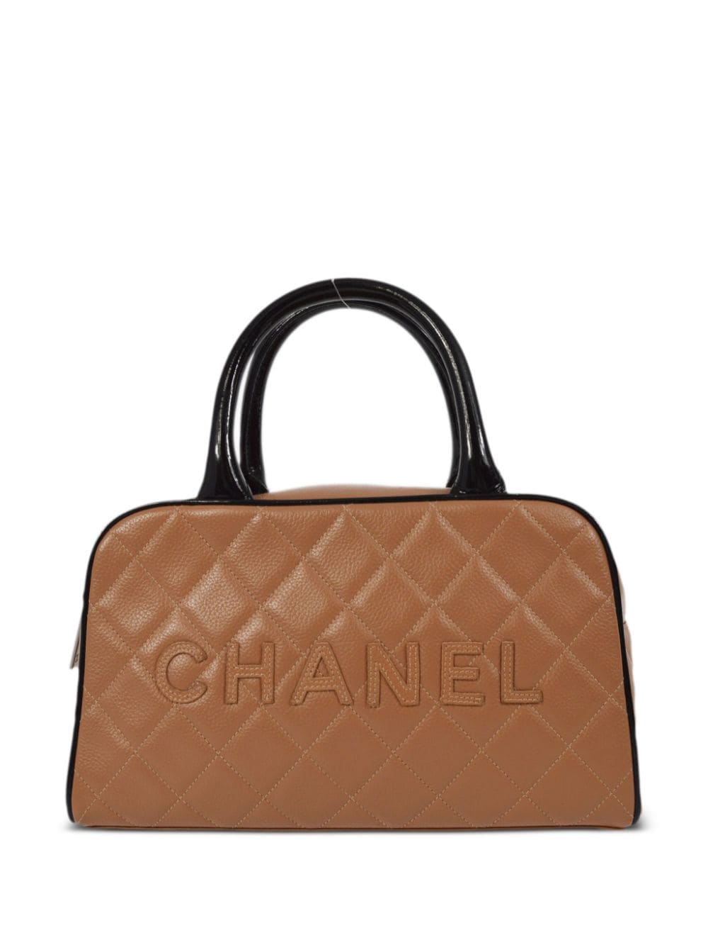 Pre-owned Chanel 2000 Logo Lettering Patches Bowling Bag In Brown