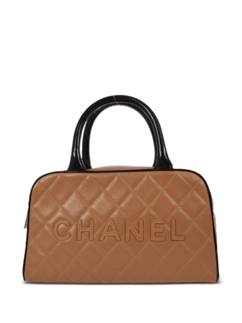 HOT SALE CHANEL 2000 logo lettering patches bowling bag Women