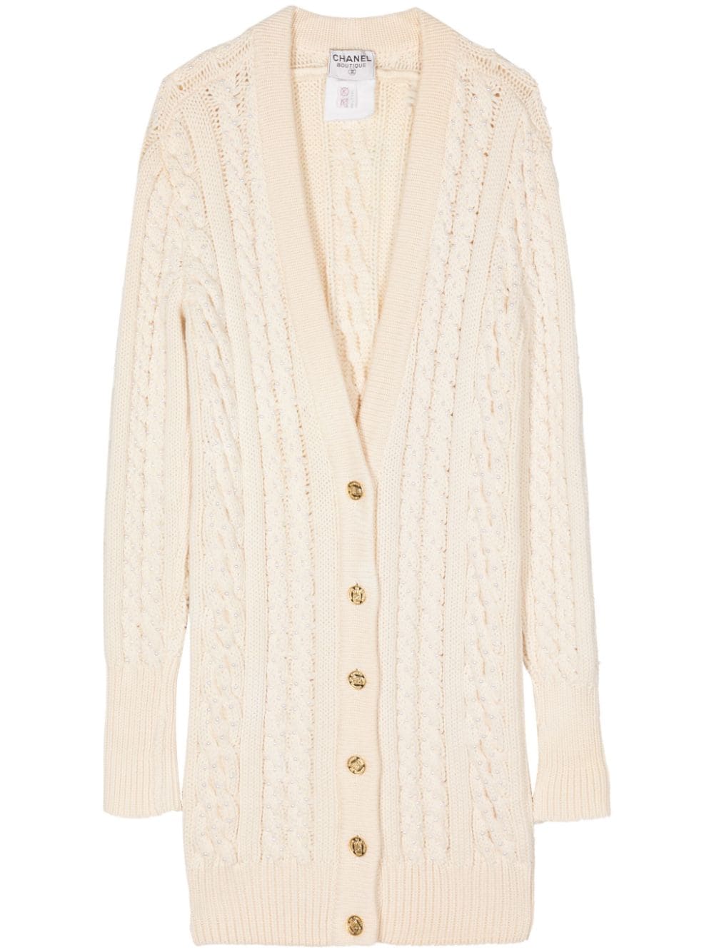 Pre-owned Chanel 1990 Logo-buttons Cable-knit Cardigan In Neutrals