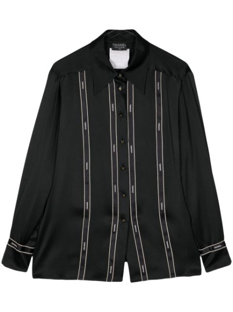 CHANEL 1990 logo-ribbon silk shirt Women