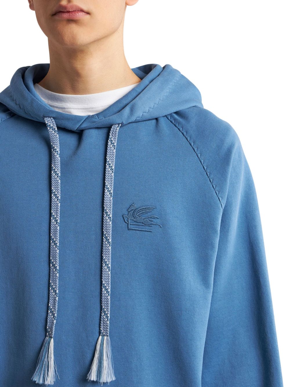 Shop Etro Pegaso-embroidered Drawstring Hoodie In Blue