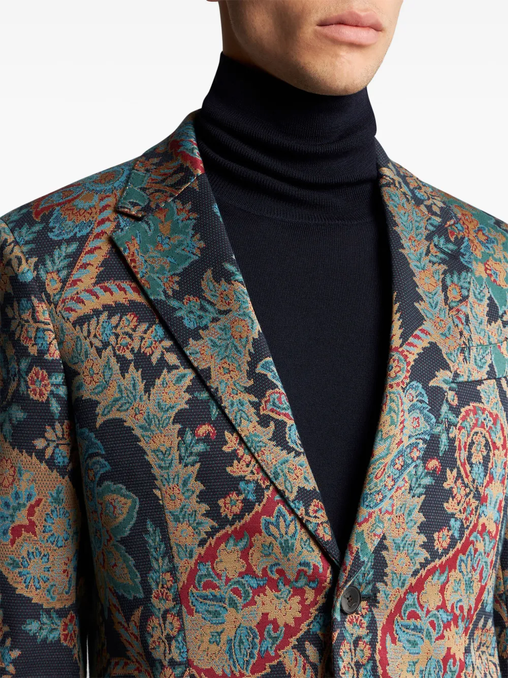 ETRO Blazer met enkele rij knopen en bloem paisley jacquard Blauw