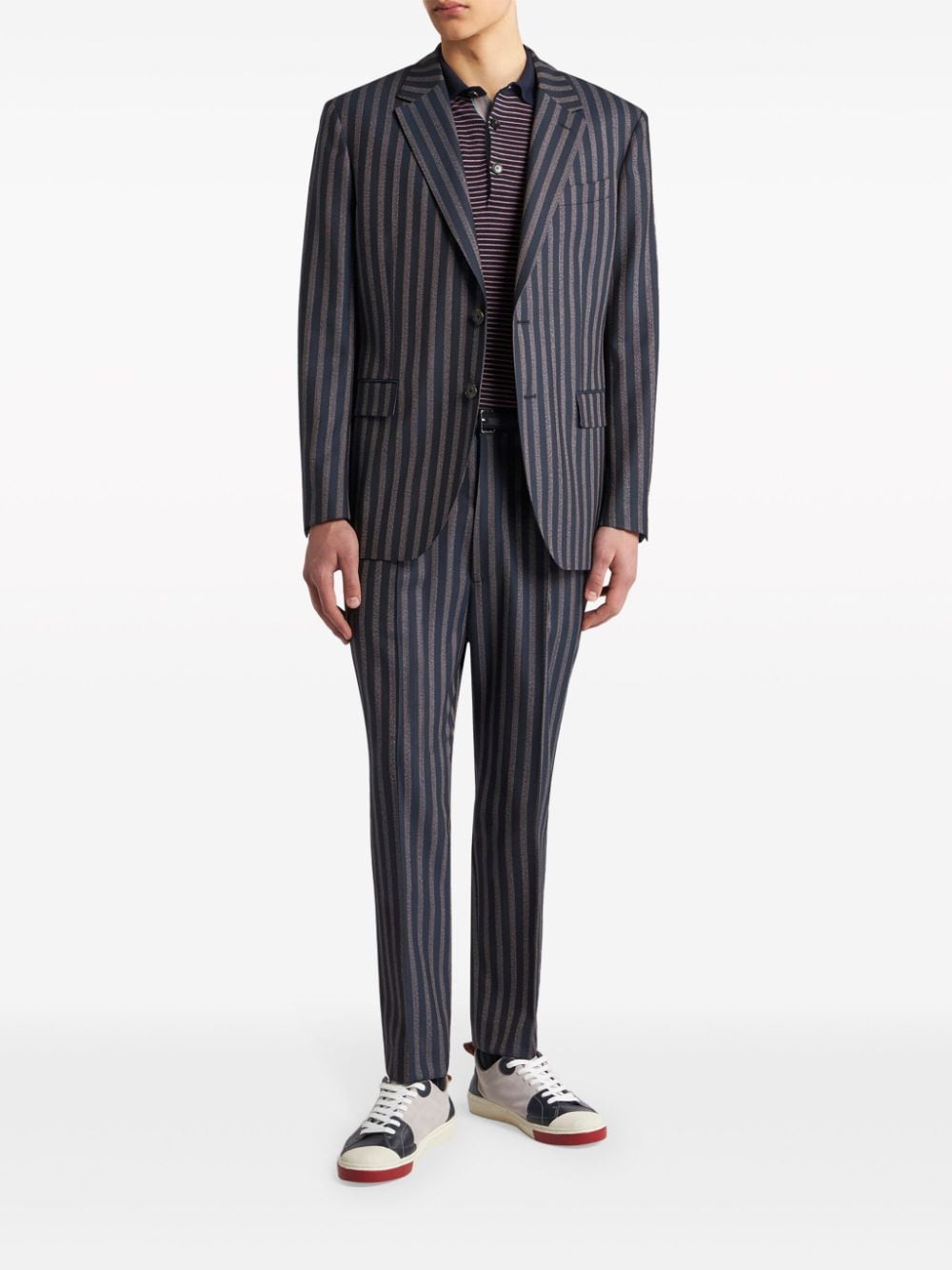 Shop Etro Striped Wool Blazer In Blue