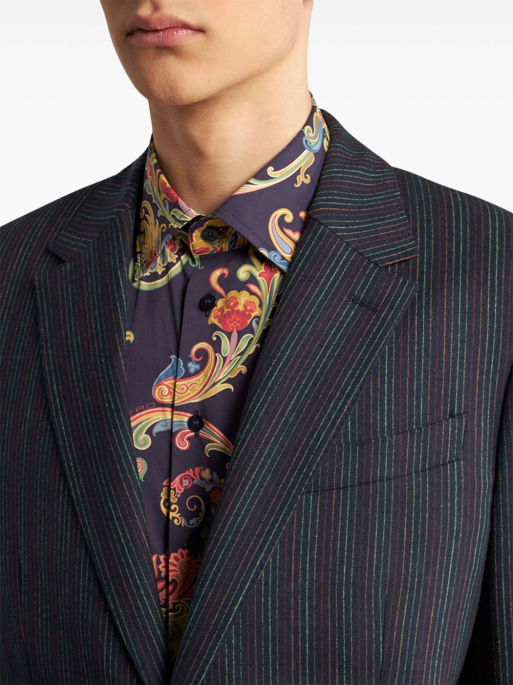 Shop Etro Pinstriped Wool Blazer In Blue