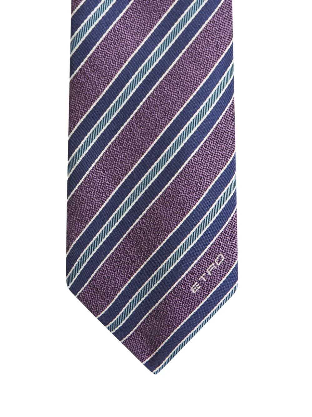 Shop Etro Striped Jacquard Silk Tie In Purple