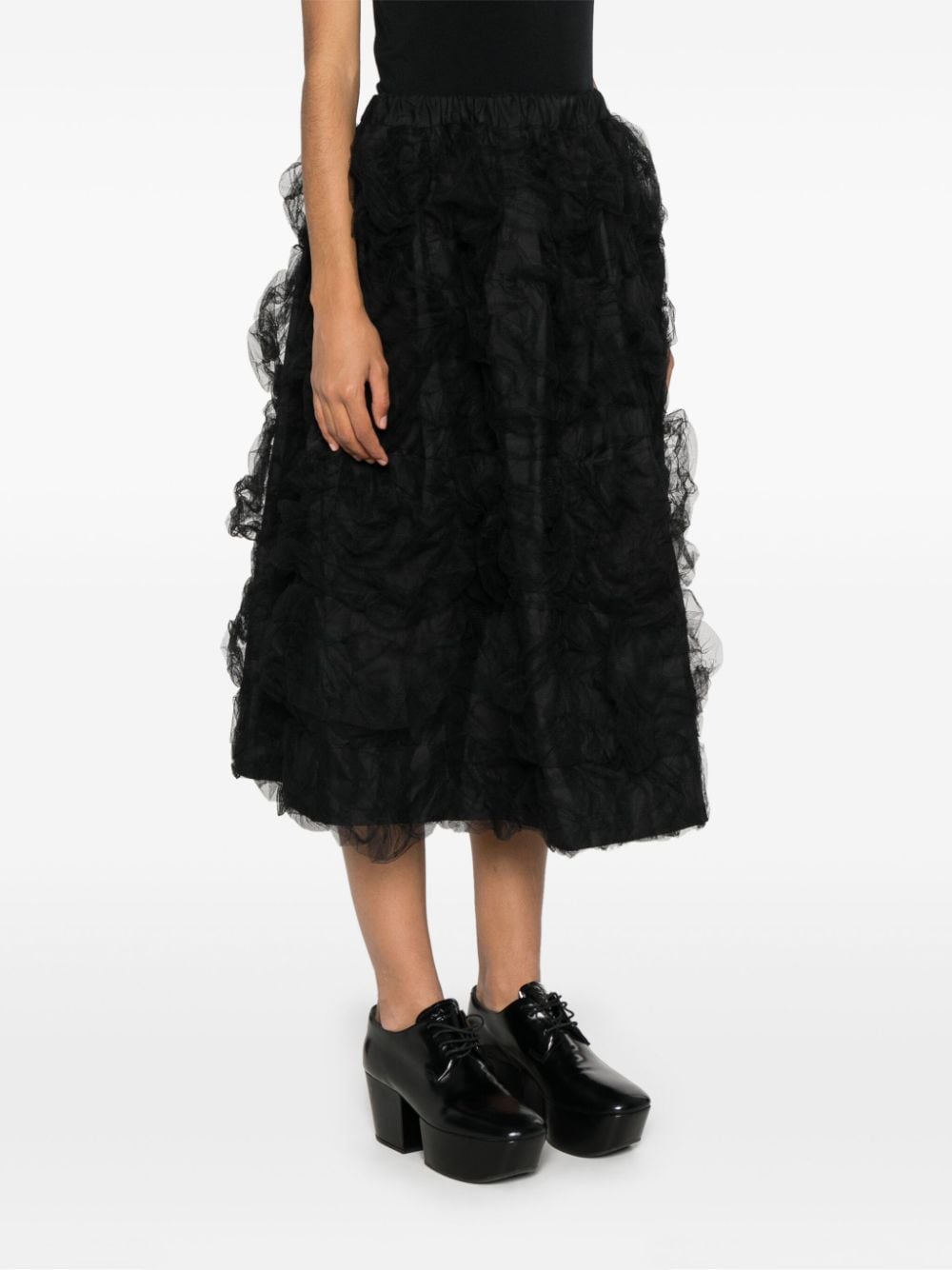 Shop Comme Des Garçons Tulle-inserts Midi Skirt In Black