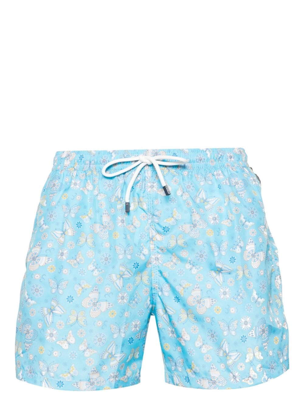 Fedeli Madeira Butterfly-pattern Swim Shorts In Blue