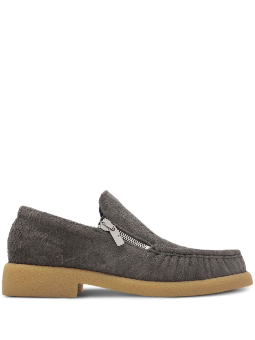 Shop Burberry Chance Suede Loafers In Grey