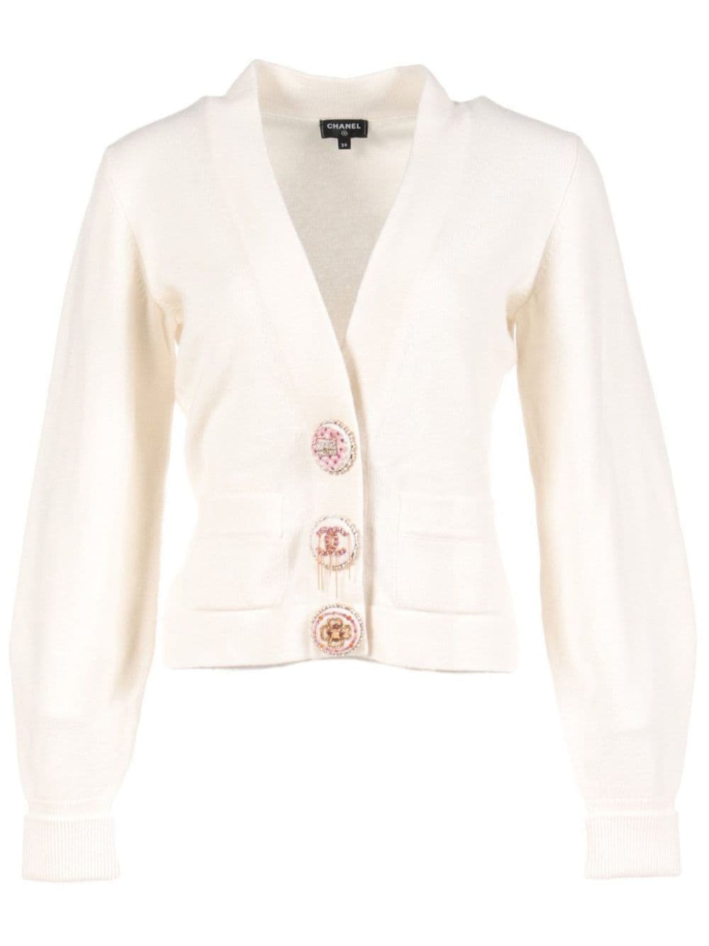 Pre-owned Chanel 1986-1988 Oversized Cc Buttons V-neck Cashmere Cardigan In White