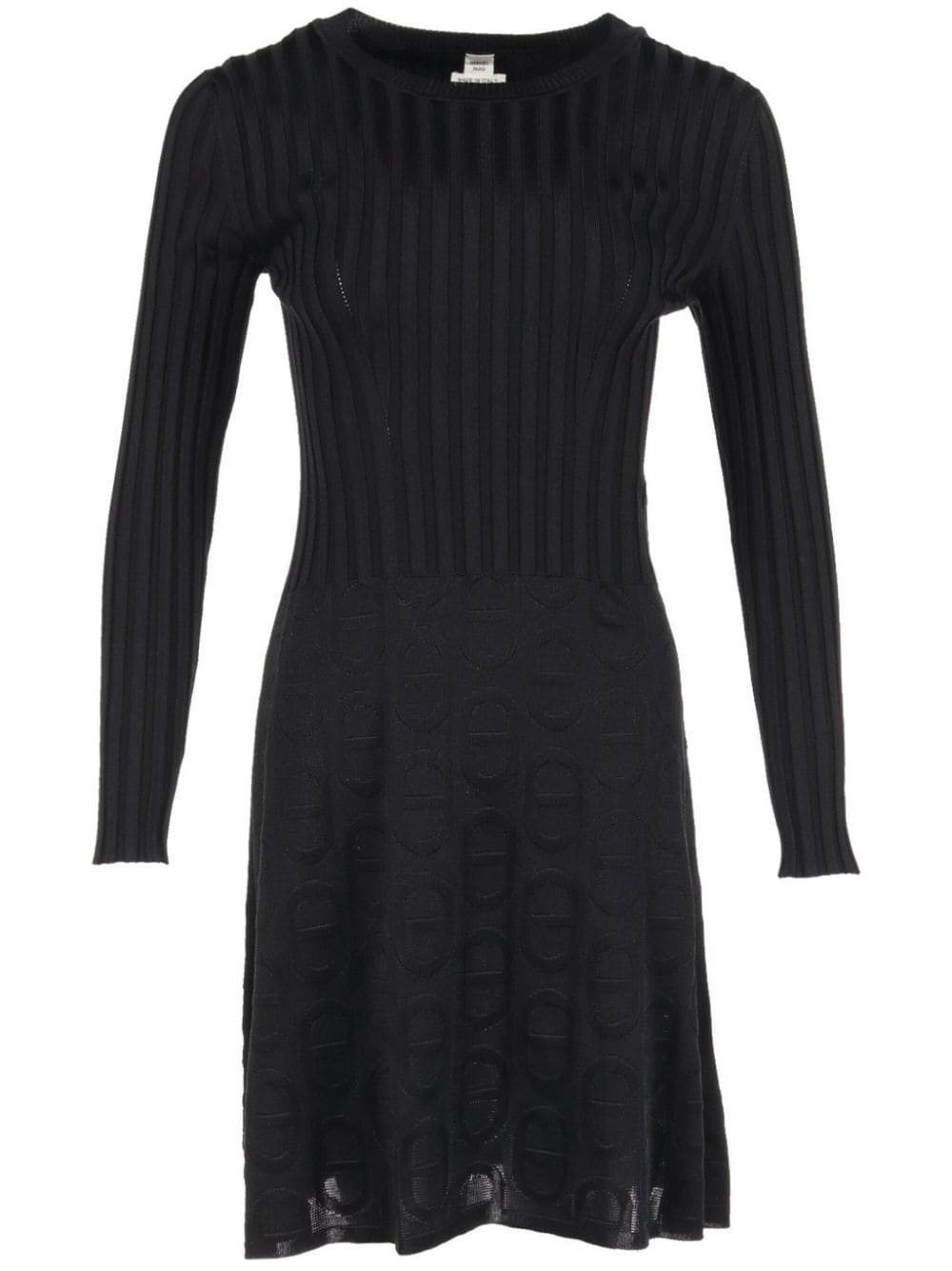 Pre-owned Hermes 2000s Long-sleeved Ribbed Silk Dress In Black