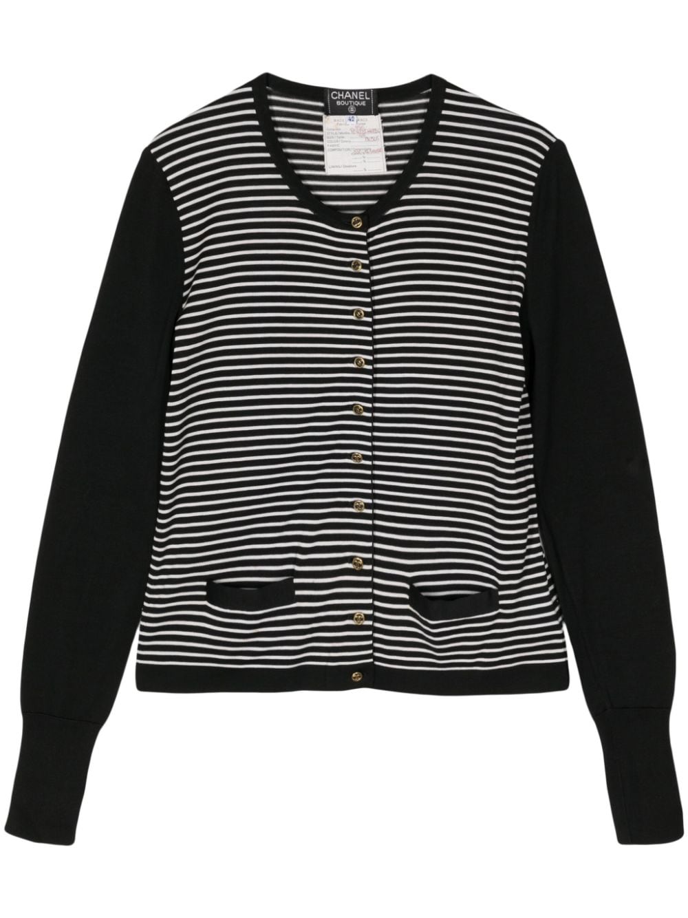 Pre-owned Chanel 1995 Striped Cotton Cardigan In Black