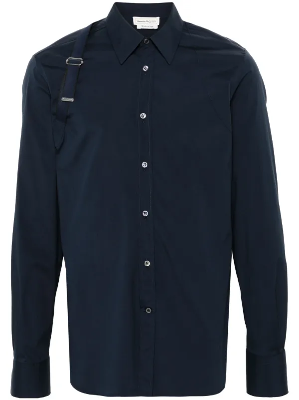 Alexander McQueen buckle detail Cotton Shirt Blue FARFETCH KW