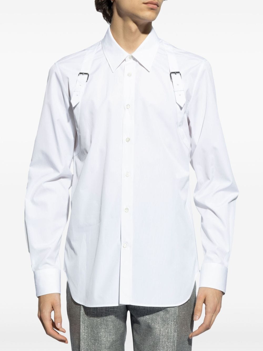 Shop Alexander Mcqueen Buckle-detail Poplin Shirt In White