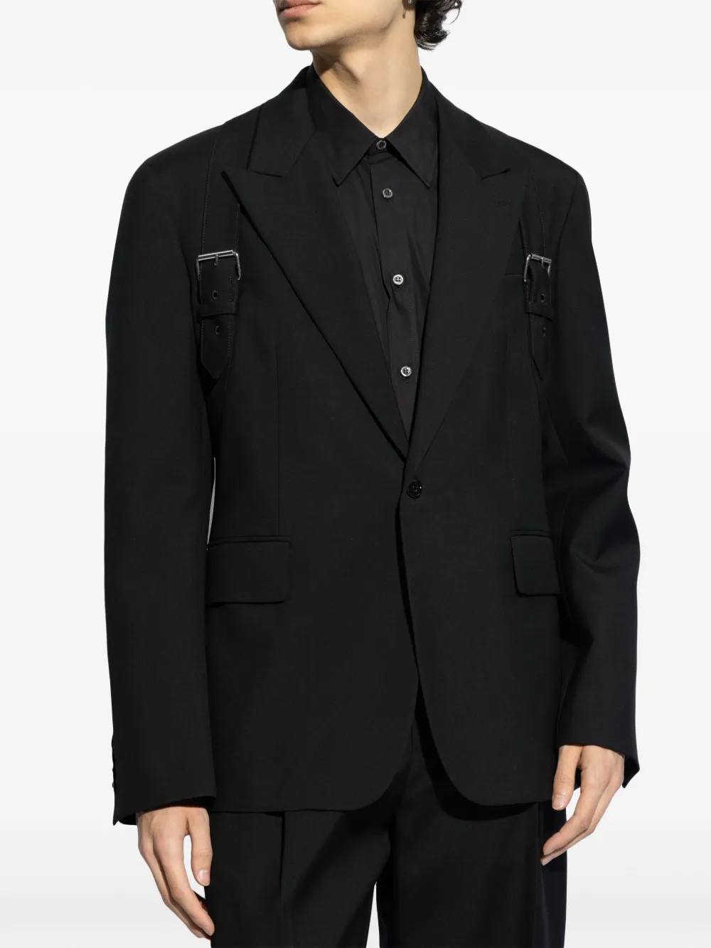 Shop Alexander Mcqueen Harness Single-breasted Wool Blazer In Black