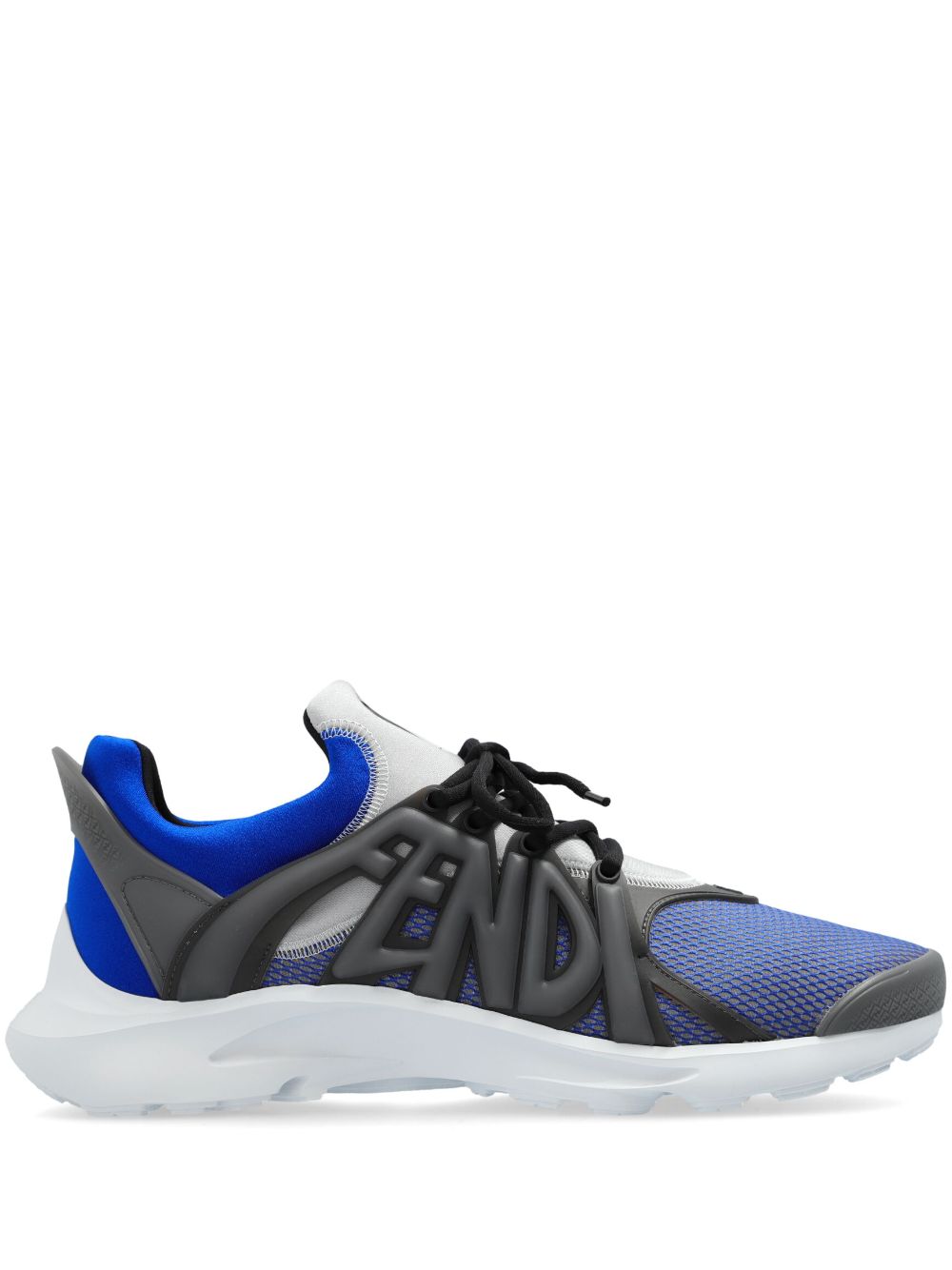 Shop Fendi Tag Lace-up Panelled Sneakers In Blue