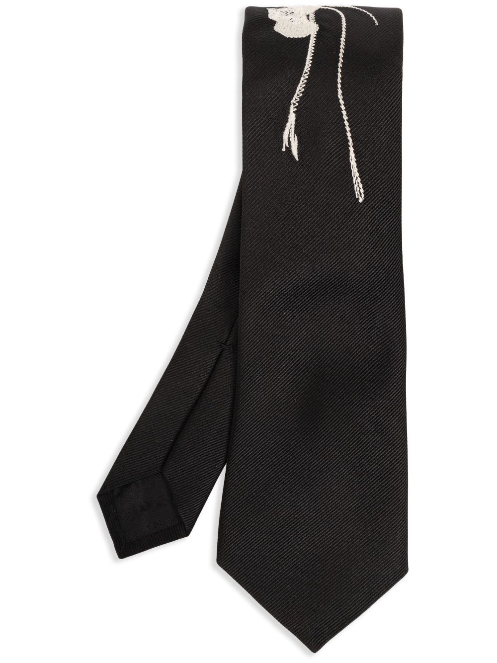 Alexander Mcqueen Flower Embroidered Silk Tie In Black