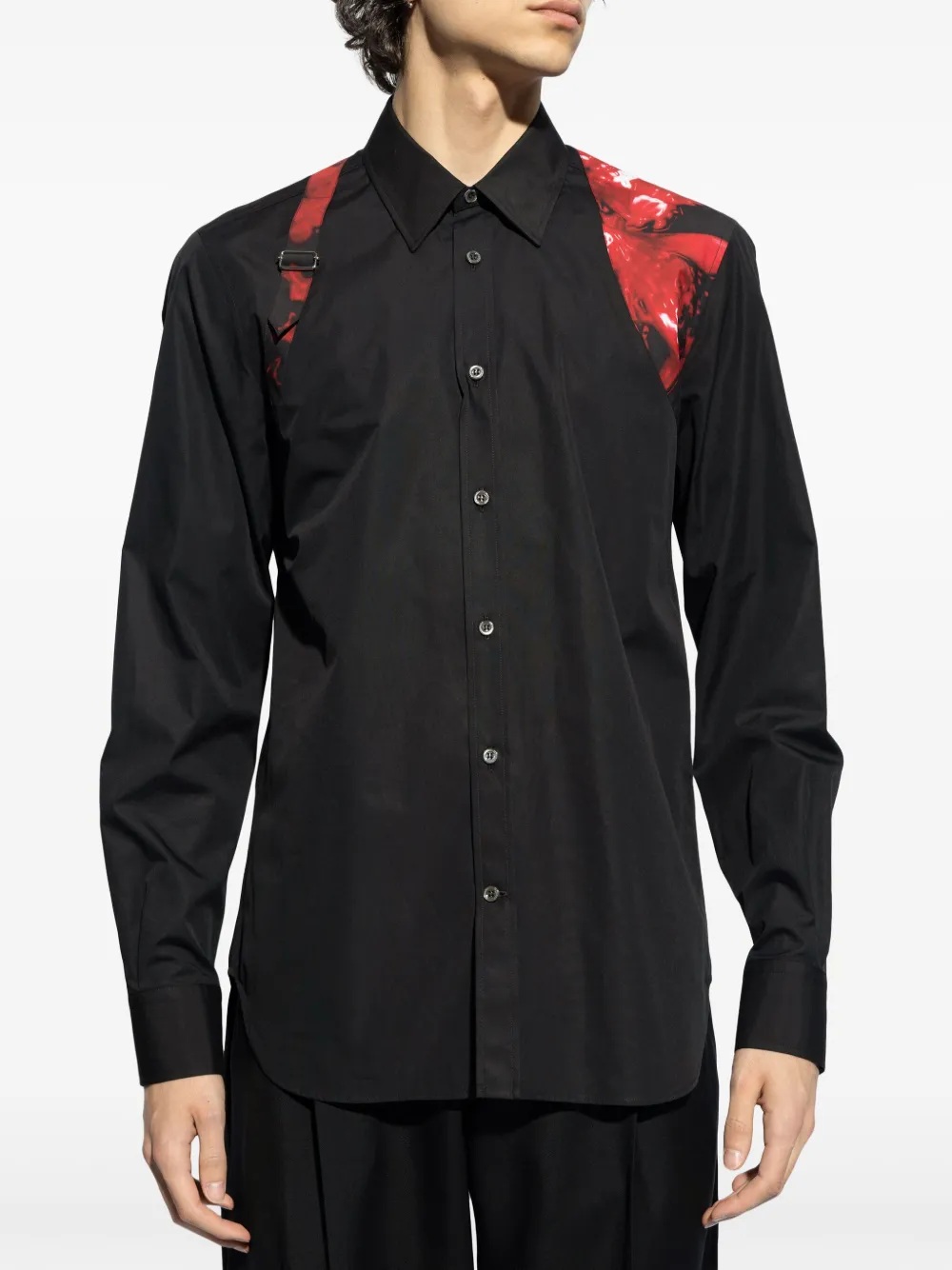 Shop Alexander Mcqueen Harness Cotton Poplin Shirt In Black