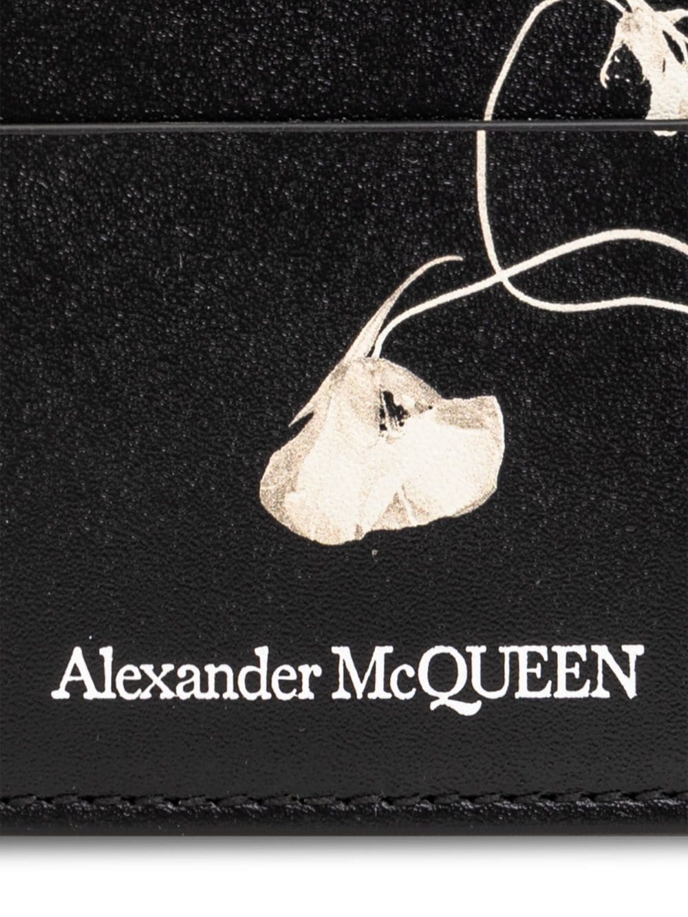 Shop Alexander Mcqueen Floral-print Leather Card Holder In Black