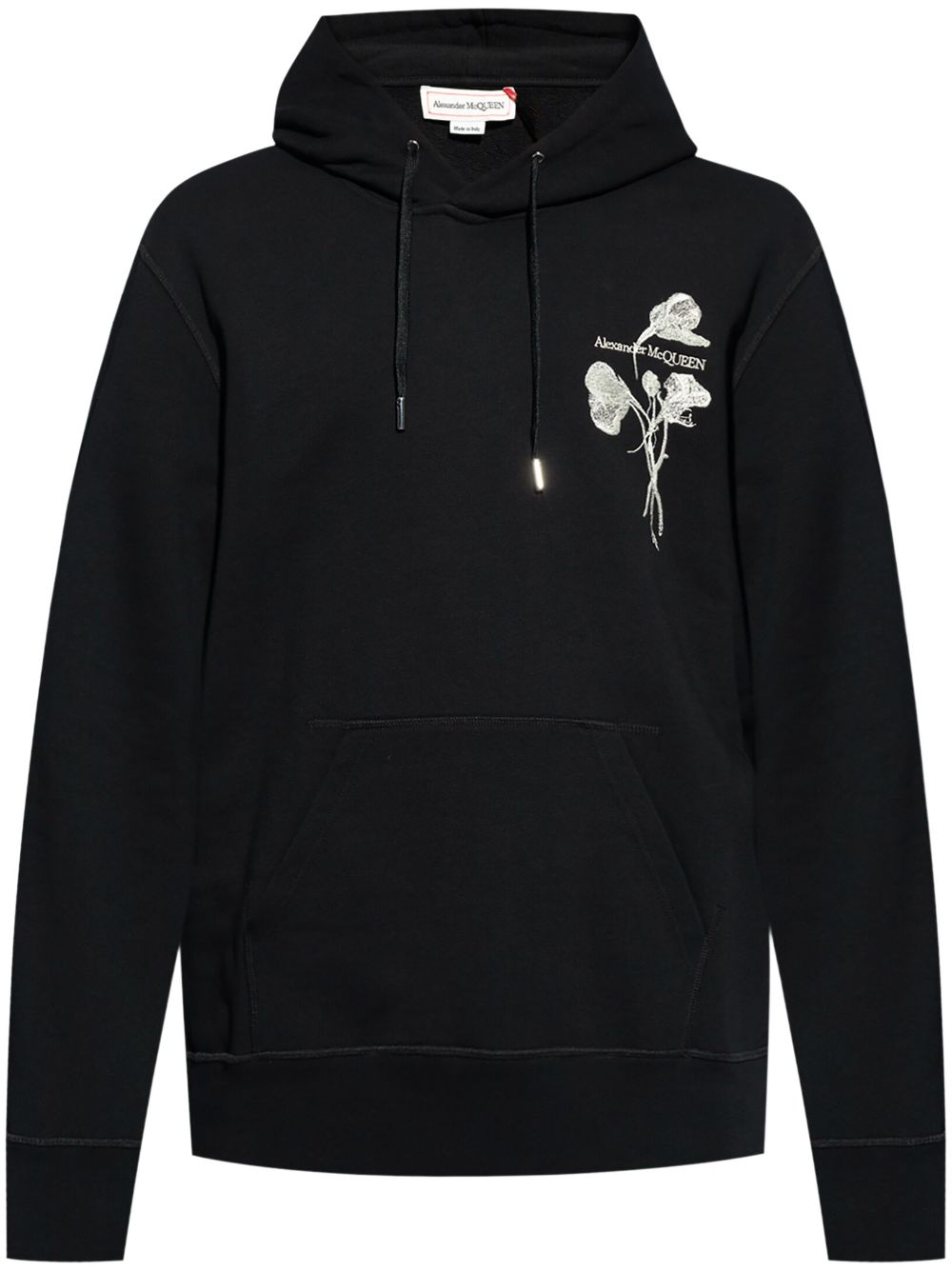 Alexander McQueen floral-embroidery cotton hoodie Zwart