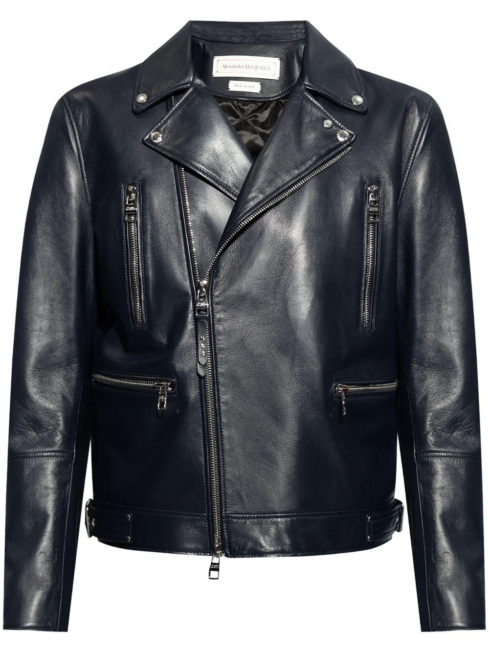 Alexander McQueen notched-lapels leather biker jacket Blauw