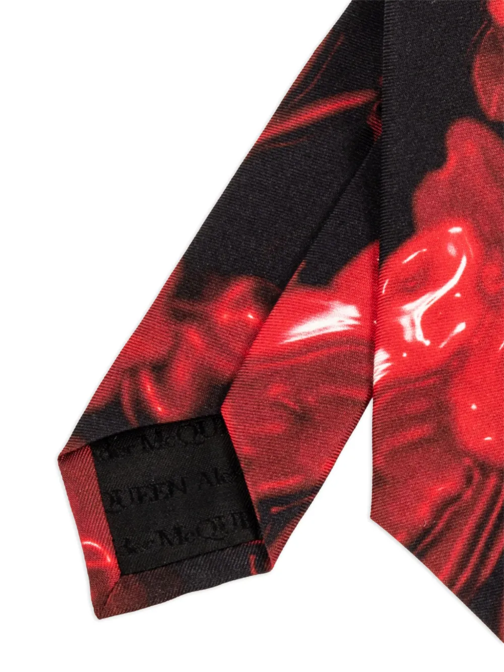 Alexander McQueen Wax Rose Silk Tie in Black/Red | Smart Closet