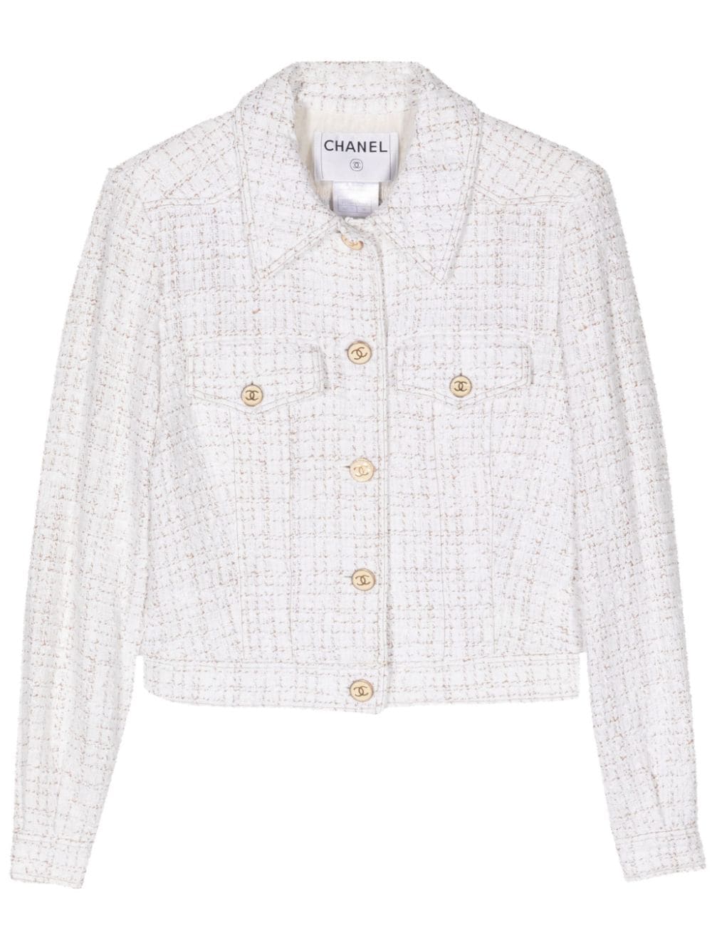 Pre-owned Chanel 2001 Tweed Single-breasted Jacket In White