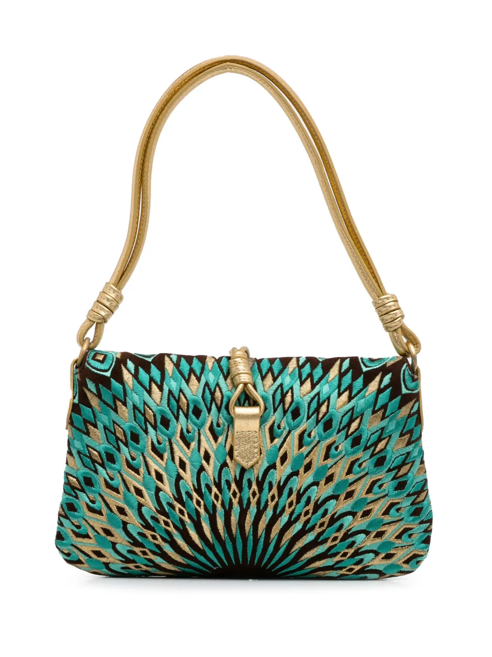 Valentino Garavani Pre-Owned 2000-2023 Embroidered Suede VRing Flap shoulder bag - Blauw