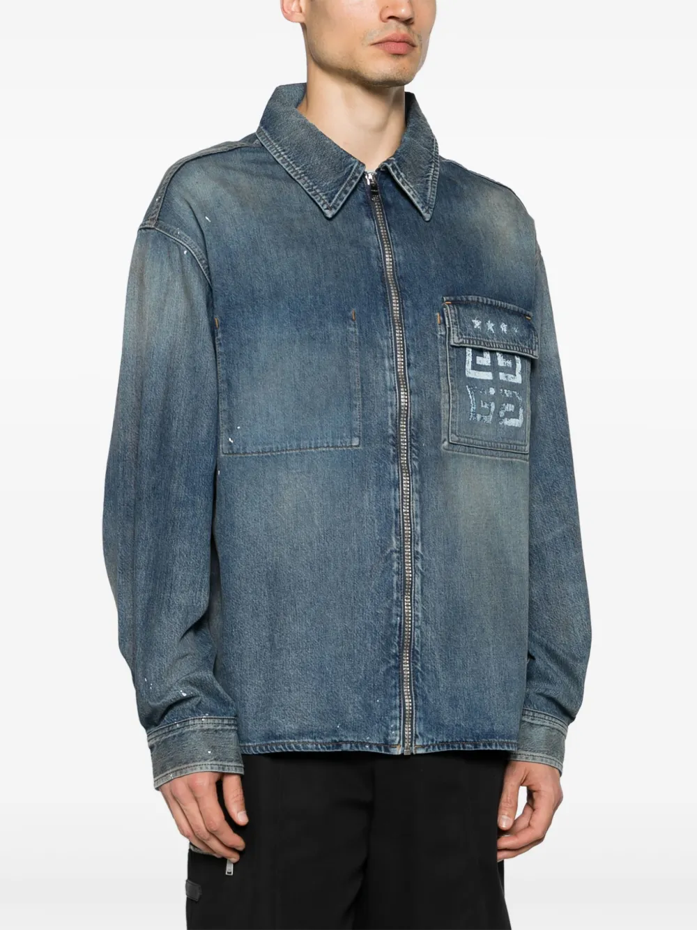 Shop Givenchy 4g-print Denim Shirt In Blue