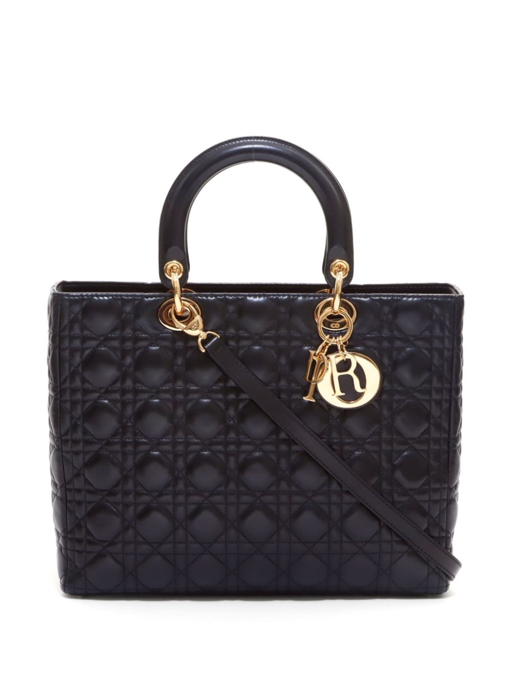 Pre-owned Dior Cannage Lady  大号两用手提包（典藏款） In Black