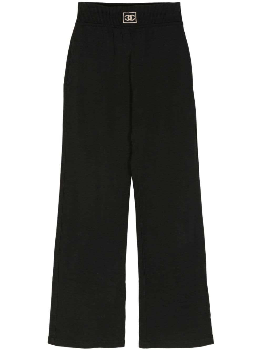 Pre-owned Chanel 2003 Cc Cotton Wide-leg Trousers In Black
