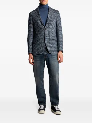 ETRO ツイード ブレザー 青・赤・白 an/アン】ストレッチ/ ミックスツイード/ フロントボタン/ V