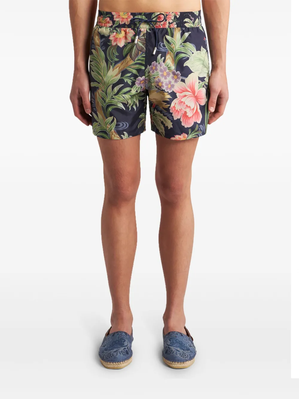 Shop Etro Floral-print Swim Shorts In Blue