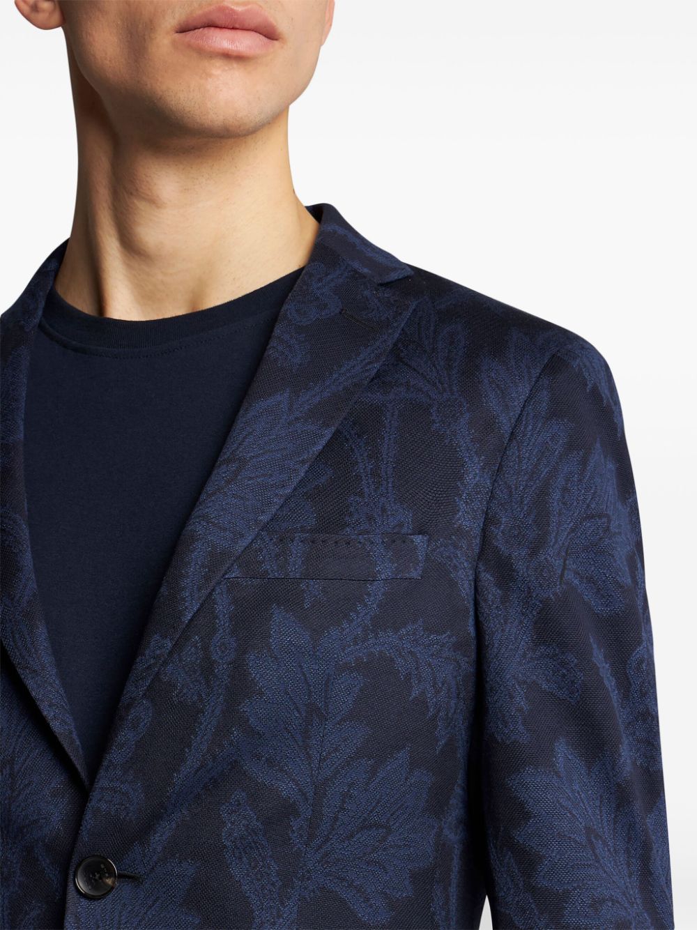 Shop Etro Floral-jacquard Single-breasted Blazer In 蓝色