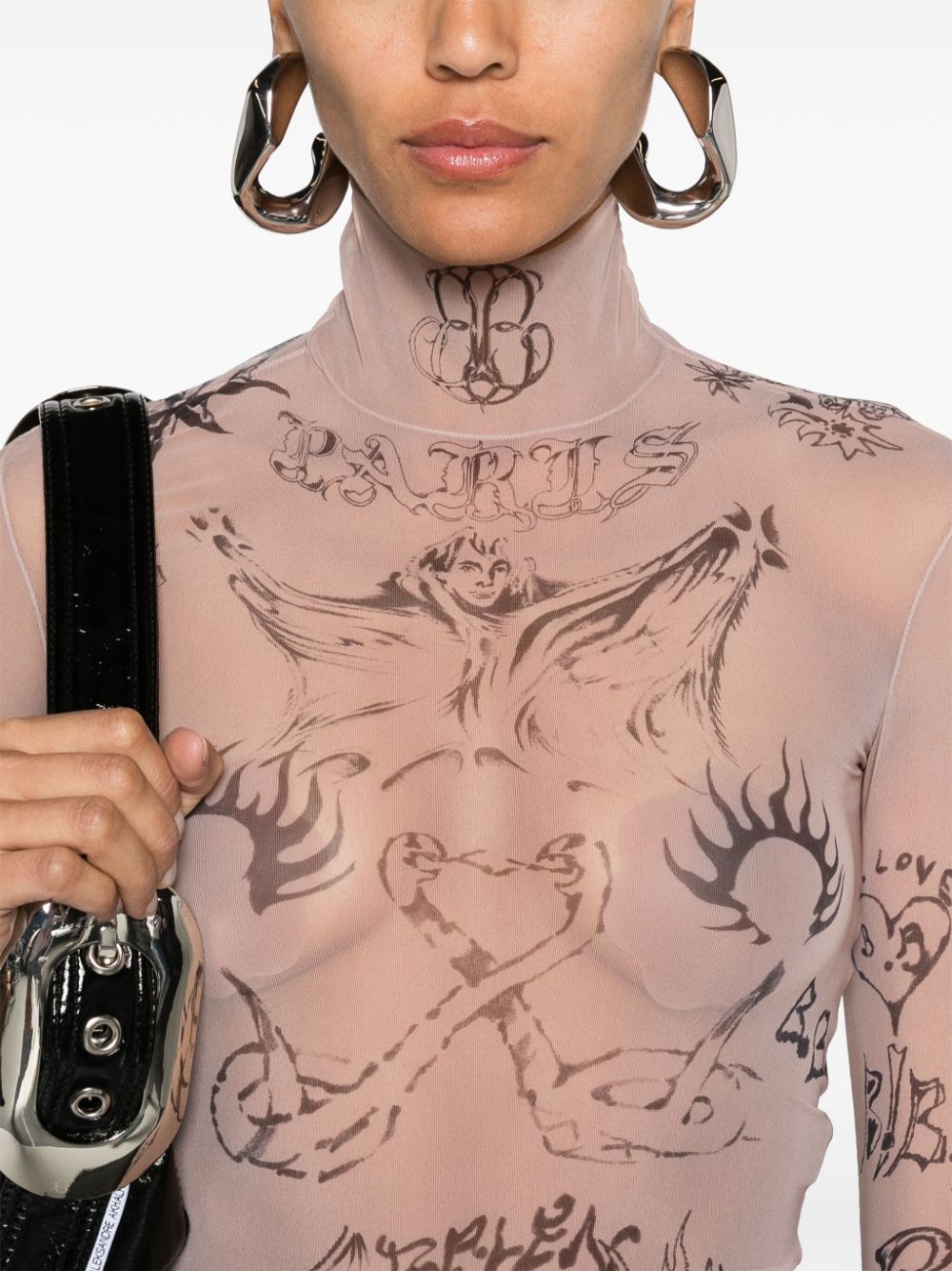 Shop Balenciaga Tattoo-print Mesh Top In Neutrals
