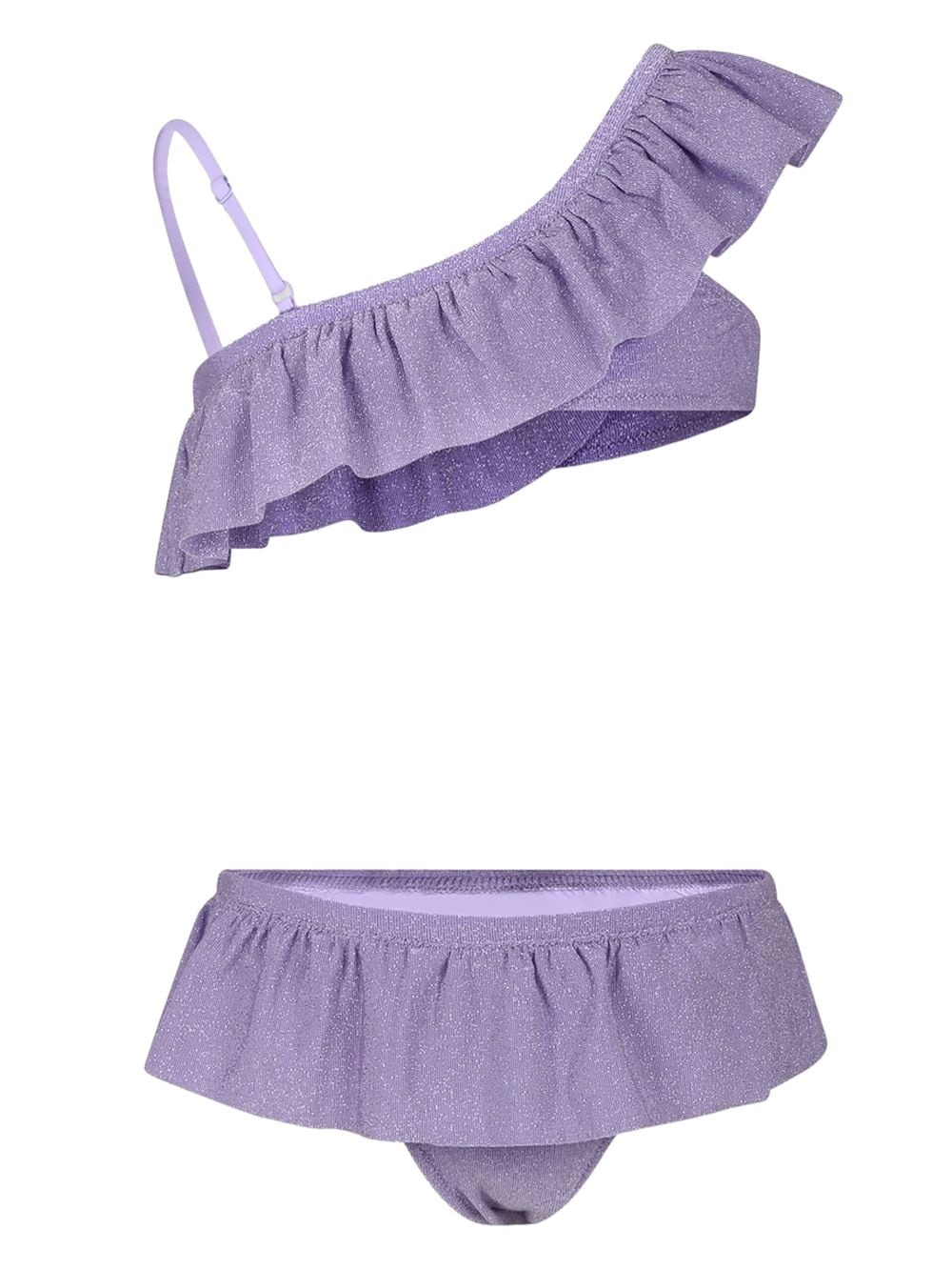 Shop Mc2 Saint Barth Lurex-detail Ruffled Bikini In Purple