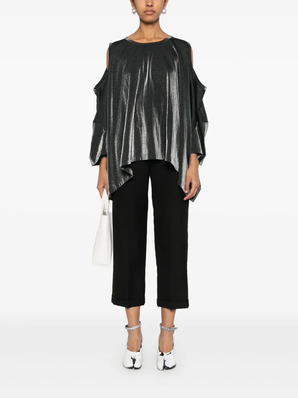 Junya Watanabe lamé-effect T-shirt - Zwart