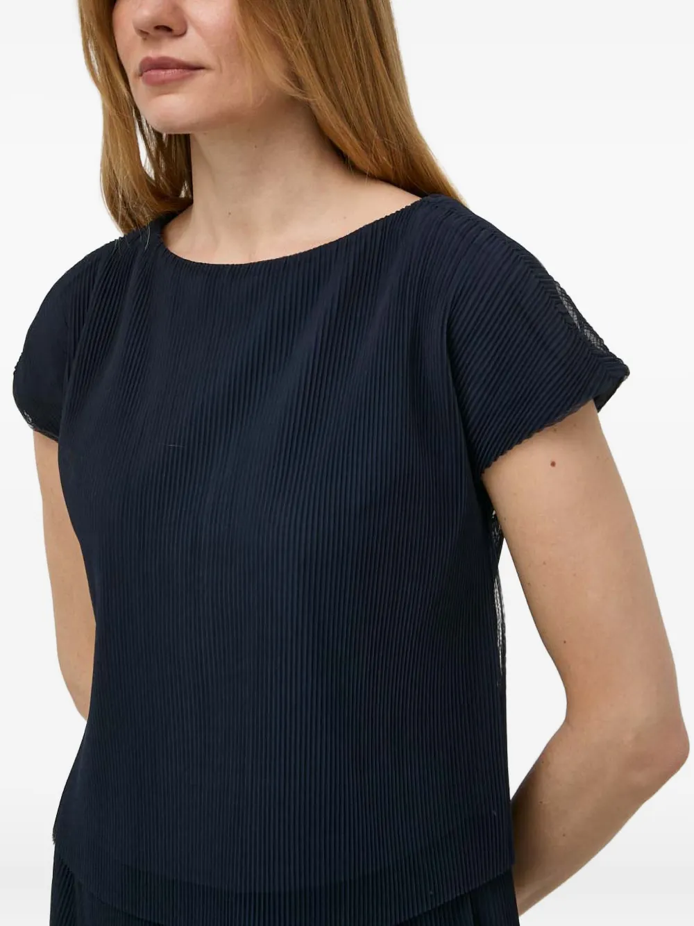 Armani Exchange Pleated Short-sleeved Blouse In Blue