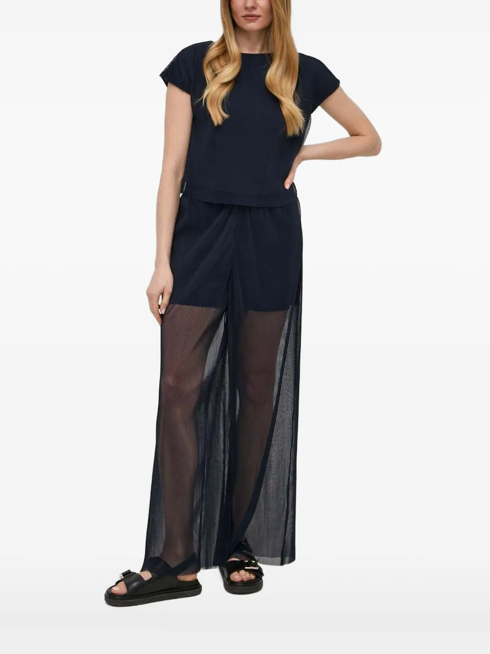 Armani Exchange Pleated Short-sleeved Blouse In Blue
