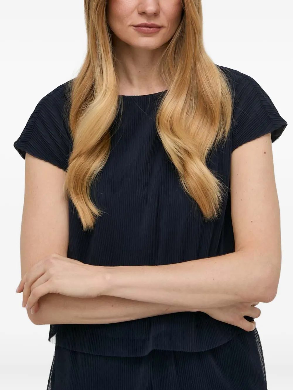 Armani Exchange Pleated Short-sleeved Blouse In Blue