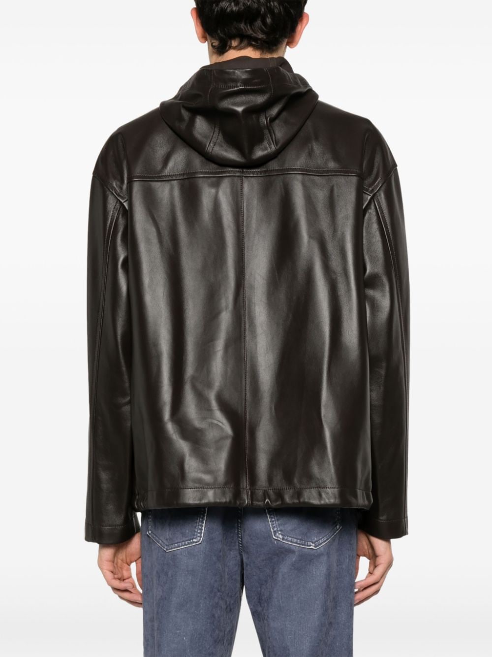 Shop Bottega Veneta Hooded Leather Jacket In Brown