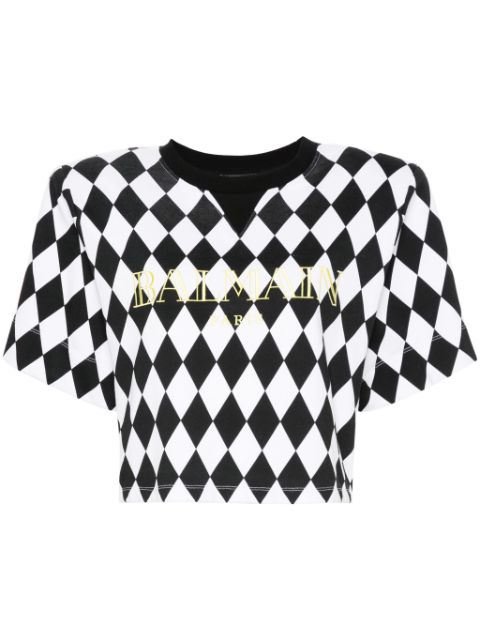 Balmain diamond-print cropped T-shirt Women