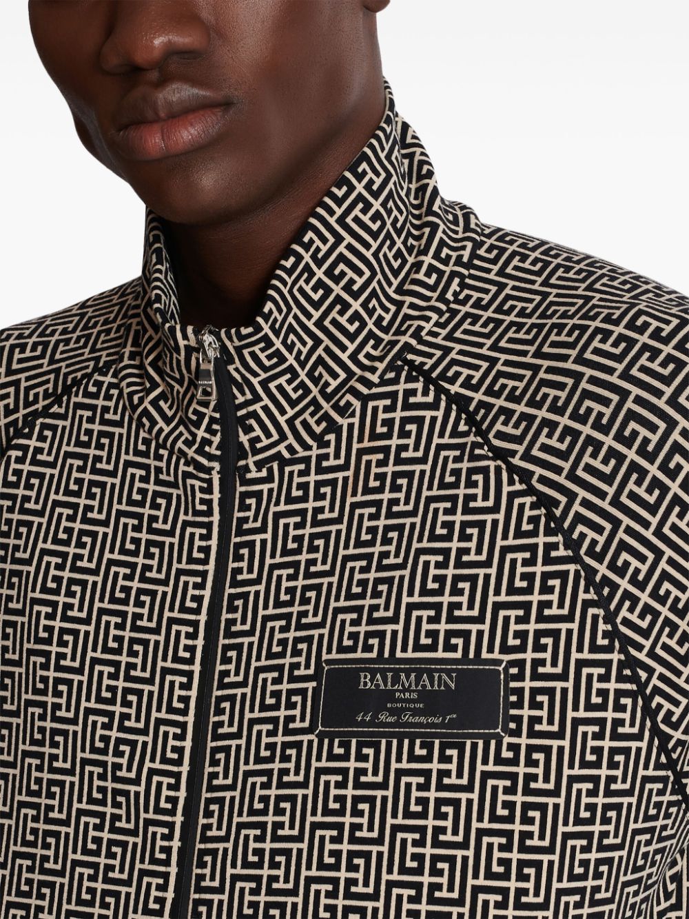 Balmain monogram-jacquard zip-up bomber jacket Men