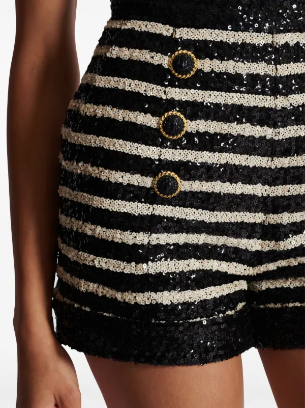 バルマン ストライプラインストーン ショートパンツ ブラック Balmain ストライプ ショートパンツ | ブラック | FARFETCH JP